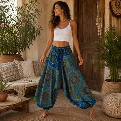Sarouel mandala bleu vert rouge
