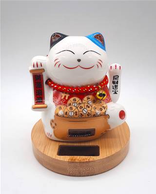 Chat solaire porte bonheur Maneki neko rouge