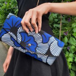 Sac à main chaine dorée fleurs de mariage bleu
