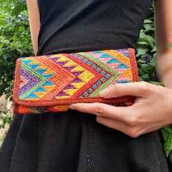 Porte feuille motifs gomtriques orange Guatemala