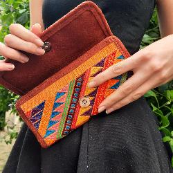 Porte feuille motifs géométriques orange Guatemala
