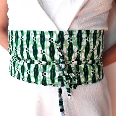 Ceinture obi wax vert amande noir
