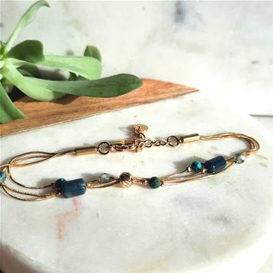 Bracelet Multi-Rangs "Oeil de Paon" Malachite Fils Rigidess