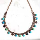 Collier dor "Jardin Secret" - Pampilles mailles Vertes et Turquoises