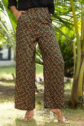 Pantalon ITO fleurs rouges ceinture ajustée pour femme