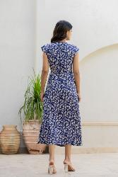 Robe longue cache coeur femme Palmes fond bleu