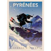 Affiche Pyrnes sports d'Hiver ski 50x70cm Fricker