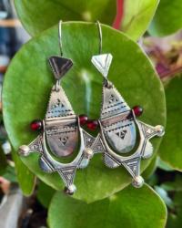 Boucles d'oreilles Touareg  argent perle grenat Sekina 9009