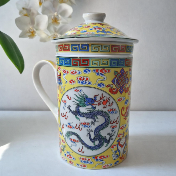 Tisanière chinoise antique jaune dragon 
