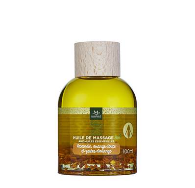 Huile massage APAISANTE bio aux Huiles essentielles Orange Lavandin Petit grain 100ml