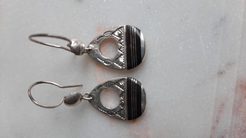 Boucles d'oreilles Touareg  argent goutte ébènes 9032
