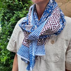 Etole, charpe, paro coton imprim bleu  block print 12