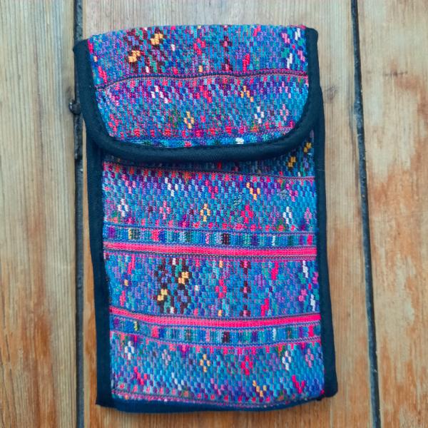 Pochette artisanale brodée bleue du Guatemala - Bandoulière ethnique