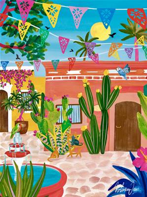 Affiche Mexique Yucatán : La vie s'épanouit dans la cour 30x40 Nolwen