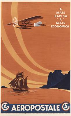 Affiche vintage déco de collection Air France aéropostale "Mais rapida" 50x70cm