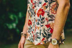 Chemise homme manche courte Blanche fleurie en coton S