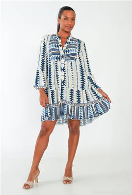 Robe évasée mi longue géométrique Bleue