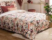 Housse de couette 2 personnes et taies d'oreiller 240X220 motif FEUILLES CUBIC