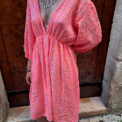Robe dt fluo orange en gaze de coton