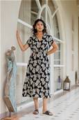 Robe longue manche courte motif floral KOJI