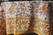 Tenture indienne coton blockprint 150x225cm fleurs jaunes