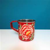 Mug indien peint à la main rouge pivoine rose PM