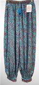 Pantalon large resserré aux chevilles fleuri turquoise