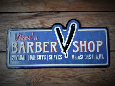 Plaque métal 19x40,5 vintage "BARBER SHOP".