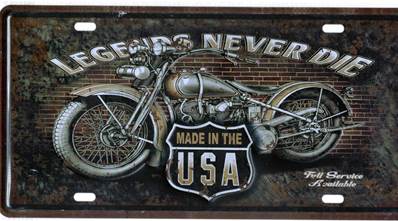 Plaque métal 15x30 vintage MOTOR "LEGENDS NEVER DIE".