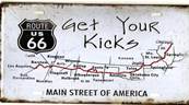 Plaque mtal 15x30 vintage ROUTE 66 "GET YOUR KICKS".