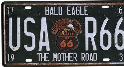 Plaque métal 15x30 vintage ROUTE 66 STATES eagle.