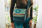 Sac Besace Canvas motifs INCA bleu médium