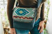 Sac Besace Canvas motifs INCA bleu médium