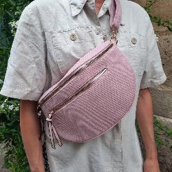 Sac banane double velour cotelé rose