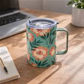 Mug de transport double paroi inox 45cl vert fleuri