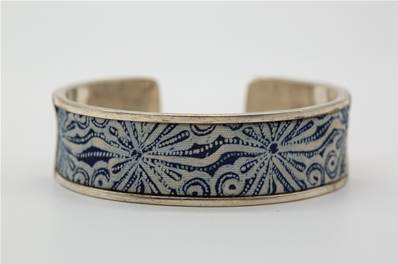 Bracelet ethnique Tibétain, tissus bleu indigo Jhâna