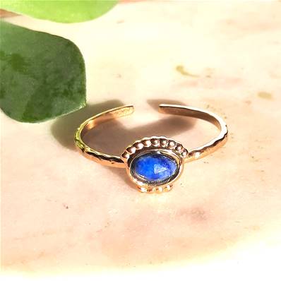 Bague "Nuit Étoilée" - Pierre Ovale Lapis-Lazuli et Acier Inoxydable