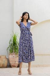 Robe longue cache coeur femme Palmes fond bleu