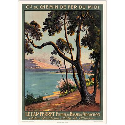 Affiche Arcachon Cap Ferret chemin de fer 50x70cm Fricker