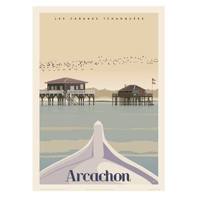 Affiche Arcachon marée haute Cabanes Tchanquées 50x70cm Fricker