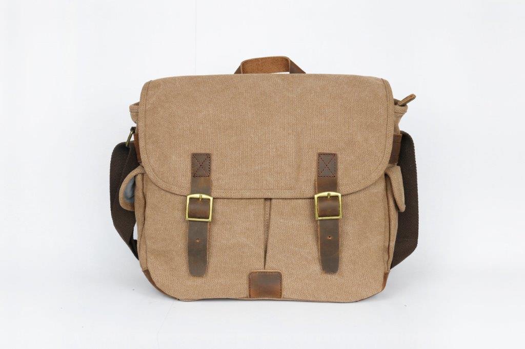 Sac besace bandoulière à poche cuir et coton Crazy Lou