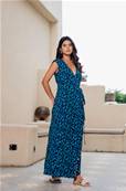 Robe longue AKEMI motif bleu et verts graphiques