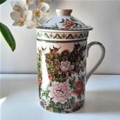Tisanire chinoise antique blanche et fleurs paon