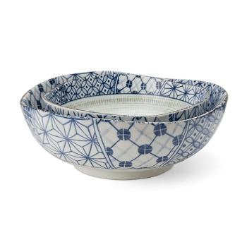 Saladier grès japonais motifs bleu traditionnel diamètre 20 cm