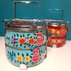 Lunch box bleue Peinte à la Main - Un voyage culinaire en Inde