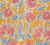 Jupe portefeuille en coton fleurs orange feuilles bleues