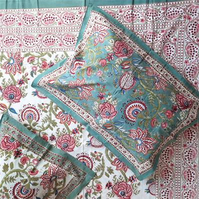 Tenture indienne block print 270x225 cm – Vert d’eau floral