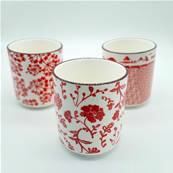Set de 3 mugs “Shanghai” 30 cl – Motifs rouges inspirés d’Asie
