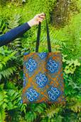 Sac Tote BAG en tissus africain WAX, orange bleu motifs arabesques