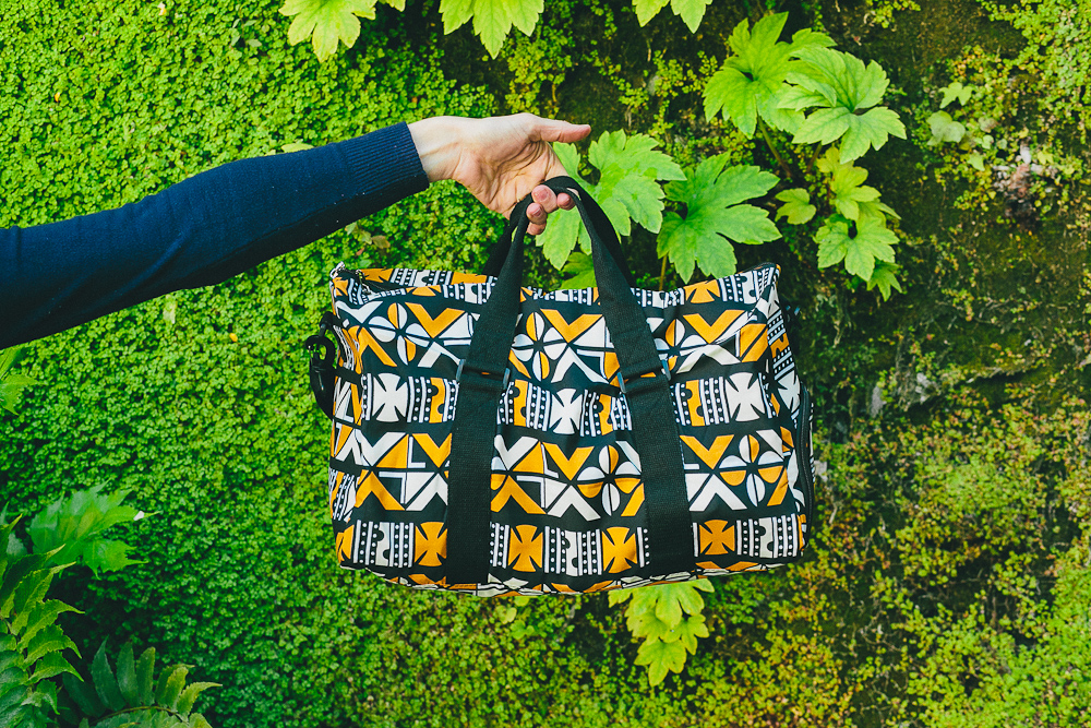 Sac de voyage en tissus wax africain Bogolan jaune